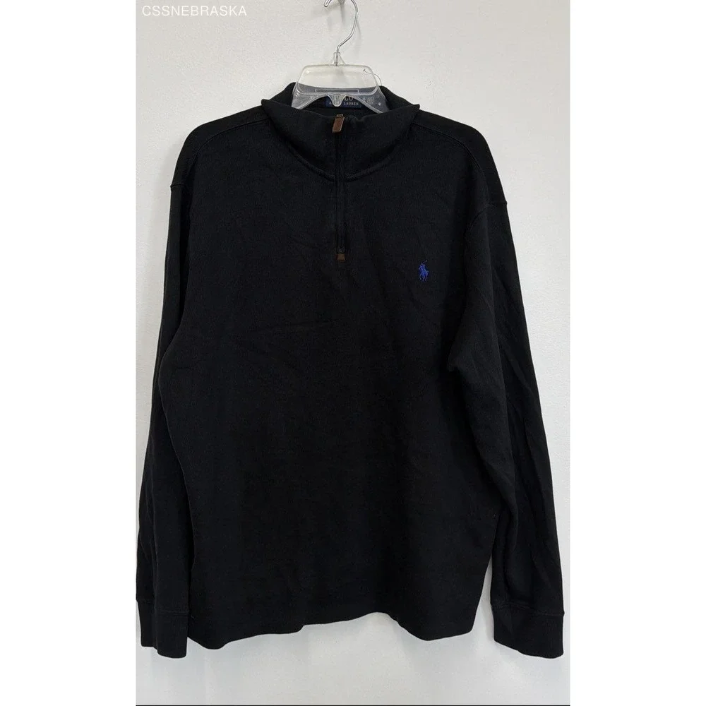 Polo Ralph Lauren Black cotton quarter-zip or half-zip sweater. - Size‎ XL